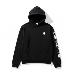 Carhartt Boys XL Black Pullover Hoodie Sleeve Graphic Logo TS6272-B